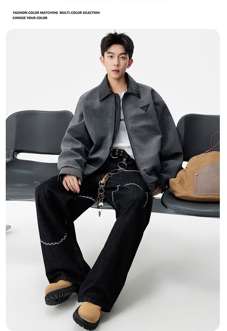 2026 가을 겨울 새로운 빅 사이즈 패치워크 재킷 남성 아메리칸 레트로 캐주얼 재킷 디자인 센스 오토바이 재킷 남자 상세 이미지 16