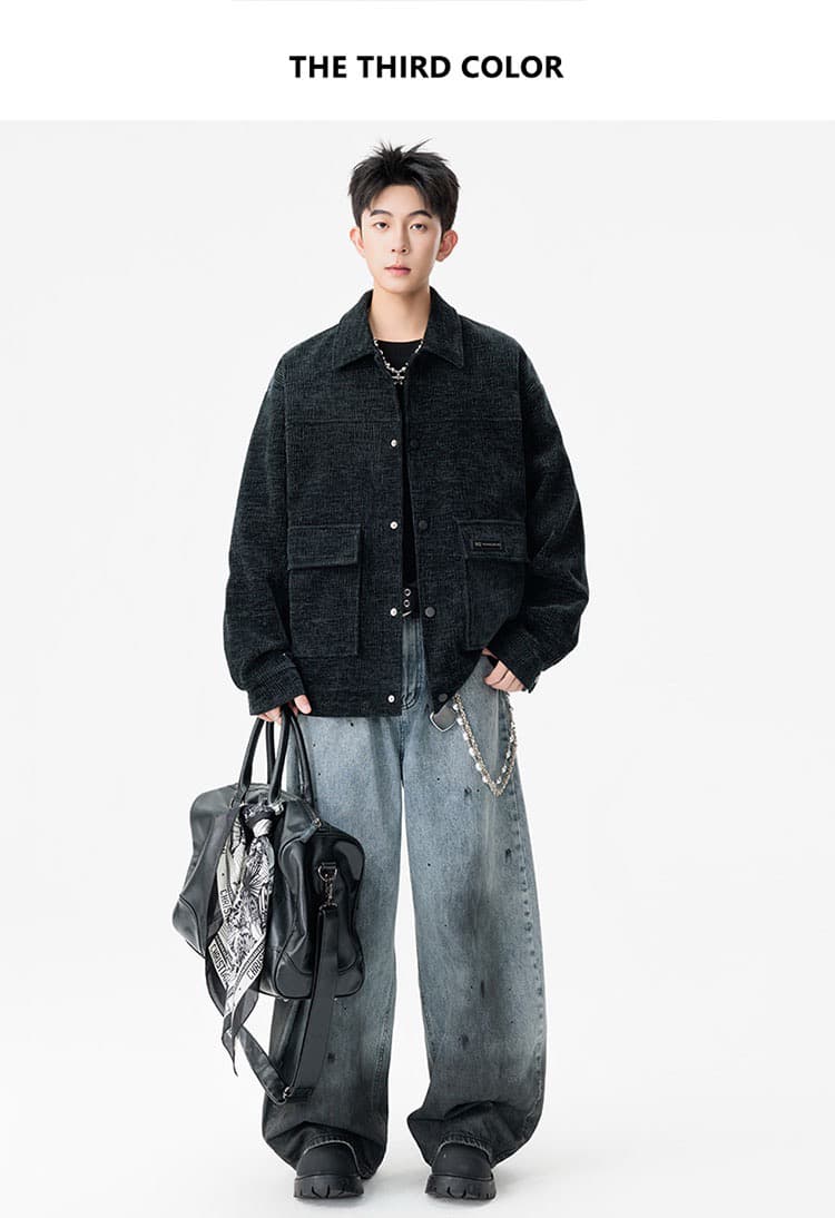 아메리칸 레트로 폴로 칼라 재킷 재킷 남성 2026 가을 겨울 패션 다용도 빅 사이즈 맨위 비료 추가 캐주얼 재킷 상세 이미지 13