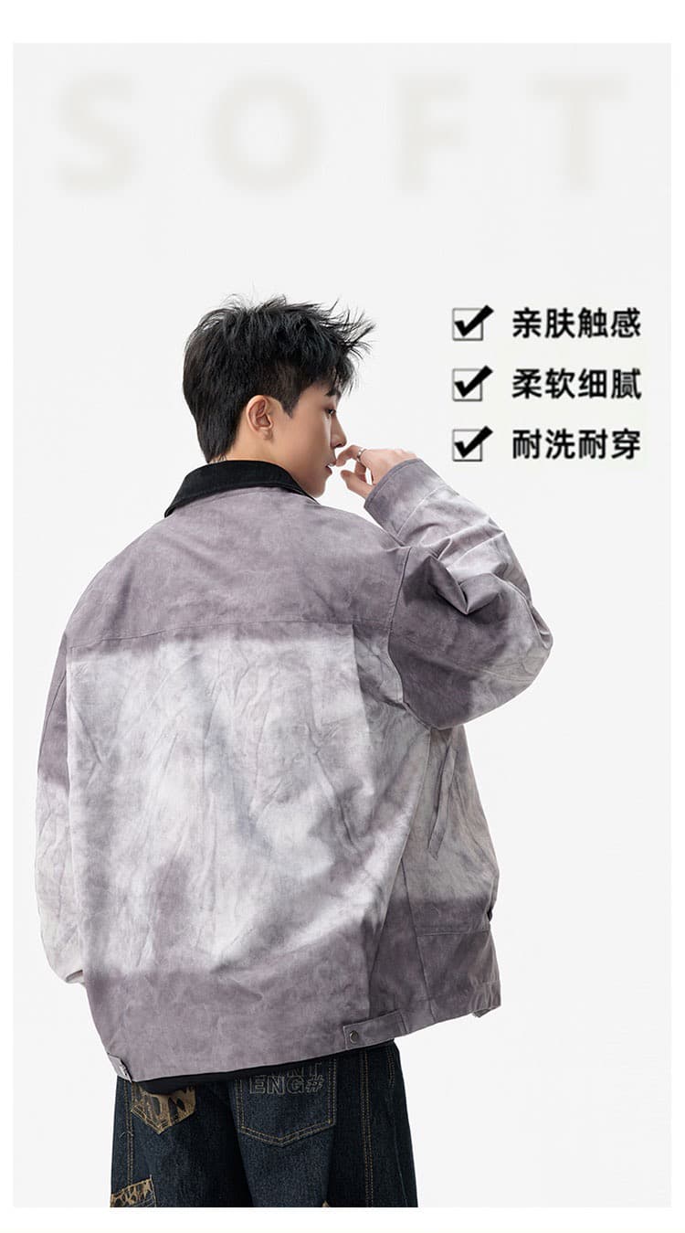 폴로 칼라 재킷 재킷 남성 2026 봄 가을 새로운 패션 홀치기 염색 캐주얼 재킷 아메리칸 레트로 워크웨어 재킷 상세 이미지 6