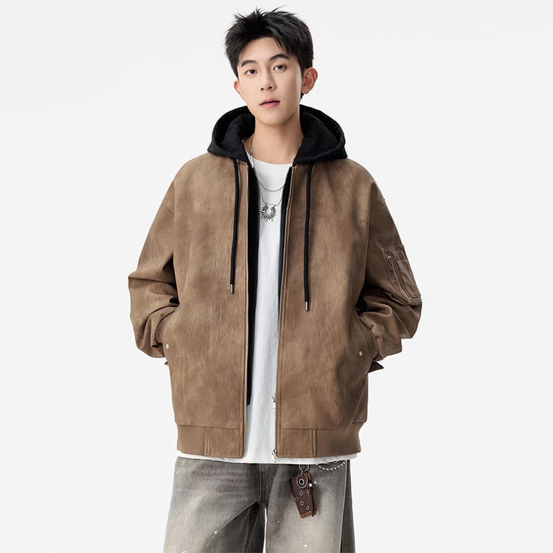 m-8xl 증가 페이크 레이어드 워싱 가죽 자켓 남자 봄 가을 커플 pu 가죽 재킷 후드 재킷 악당 잘 생긴 오토바이 서비스 이미지 2