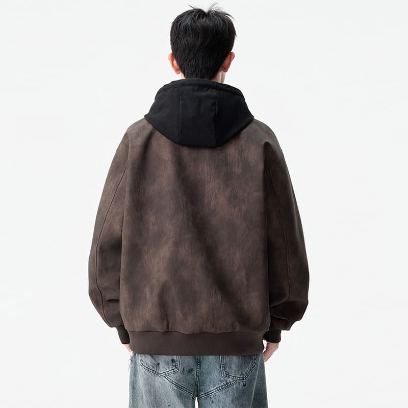 m-8xl 증가 페이크 레이어드 워싱 가죽 자켓 남자 봄 가을 커플 pu 가죽 재킷 후드 재킷 악당 잘 생긴 오토바이 서비스 이미지 5