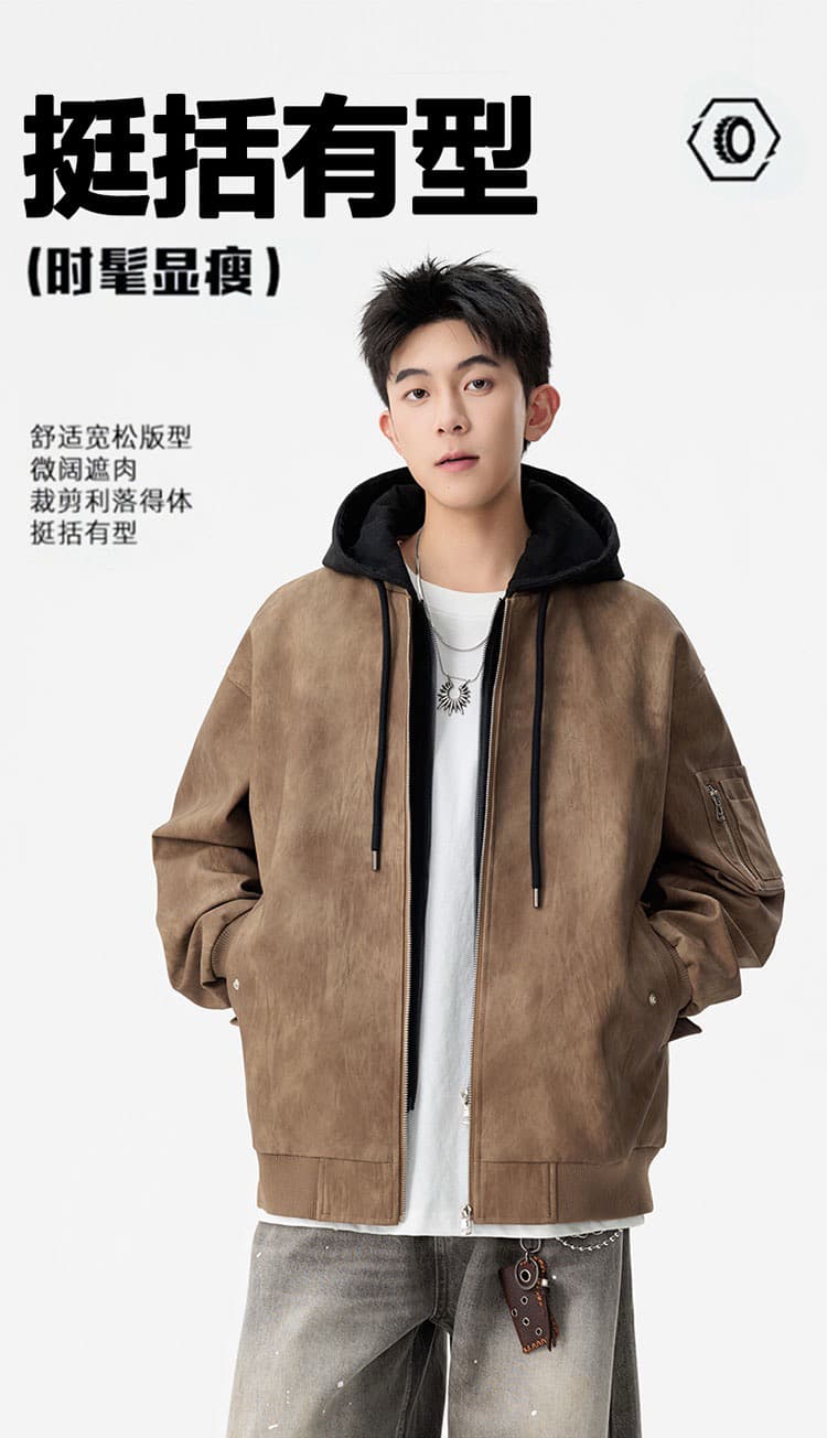 m-8xl 증가 페이크 레이어드 워싱 가죽 자켓 남자 봄 가을 커플 pu 가죽 재킷 후드 재킷 악당 잘 생긴 오토바이 서비스 상세 이미지 7
