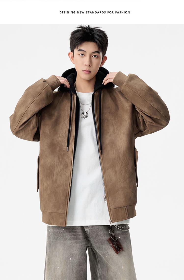 m-8xl 증가 페이크 레이어드 워싱 가죽 자켓 남자 봄 가을 커플 pu 가죽 재킷 후드 재킷 악당 잘 생긴 오토바이 서비스 상세 이미지 10