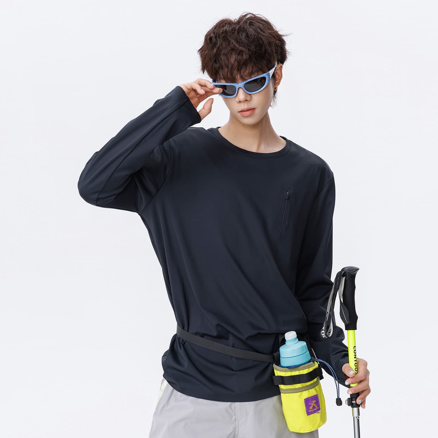 2026 봄 가을 남성 야외 속도 건조한 운동 긴팔 티셔츠 높은 탄력성 단색 기본 셔츠 차가운 실행 라운드 넥 후드티 이미지 3