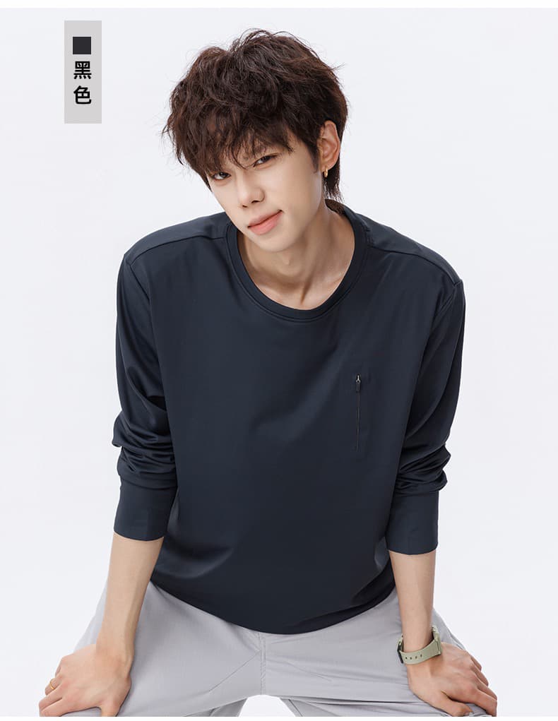 2026 봄 가을 남성 야외 속도 건조한 운동 긴팔 티셔츠 높은 탄력성 단색 기본 셔츠 차가운 실행 라운드 넥 후드티 상세 이미지 10
