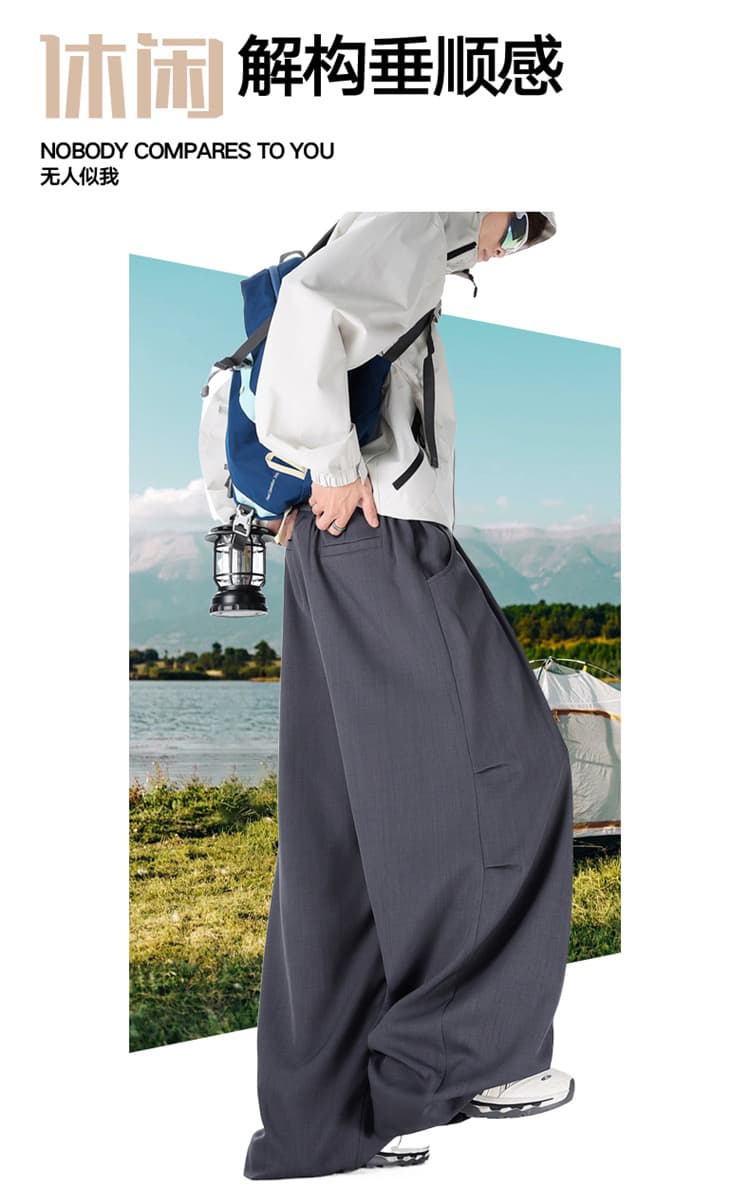 2026 봄 가을 cleanfit 캐주얼 긴 바지 남성 루즈핏 다용도 넓은 다리 워크웨어 팬츠 아메리칸 주름 장식 모통이 칼 바지 상세 이미지 1
