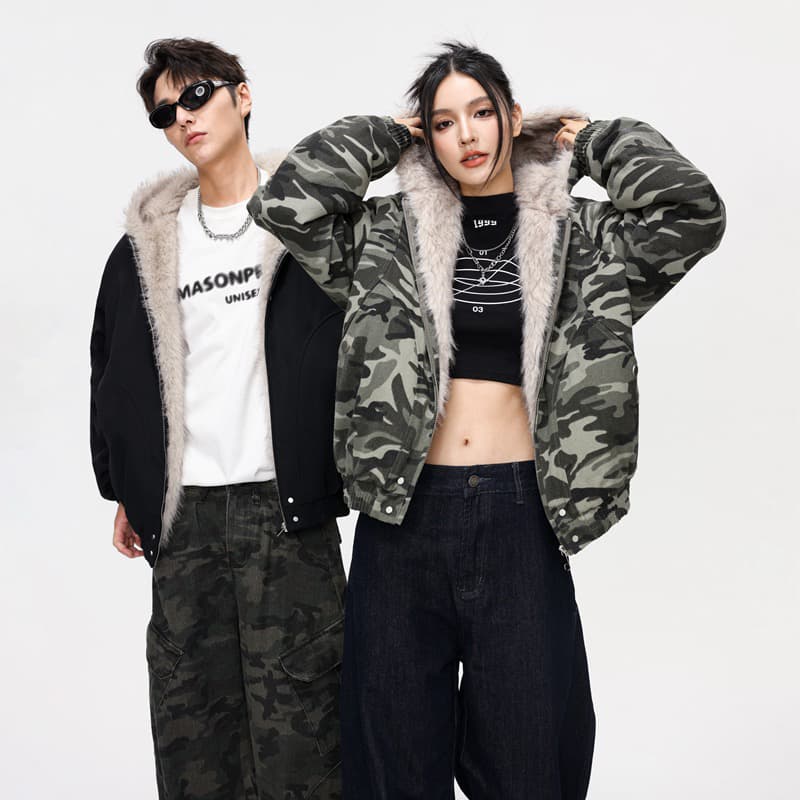 2026 가을 겨울 새로운 두꺼운 보온 면 옷 재킷 남녀 모피 칼라 후드 면 의류 재킷 커플 아메리칸 재킷