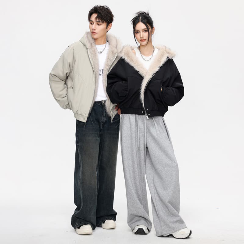 2026 가을 겨울 새로운 두꺼운 보온 면 옷 재킷 남녀 모피 칼라 후드 면 의류 재킷 커플 아메리칸 재킷 이미지 2