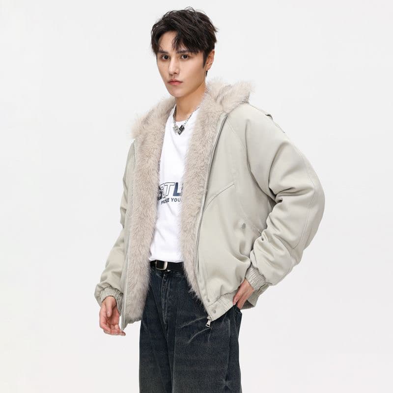 2026 가을 겨울 새로운 두꺼운 보온 면 옷 재킷 남녀 모피 칼라 후드 면 의류 재킷 커플 아메리칸 재킷 이미지 4