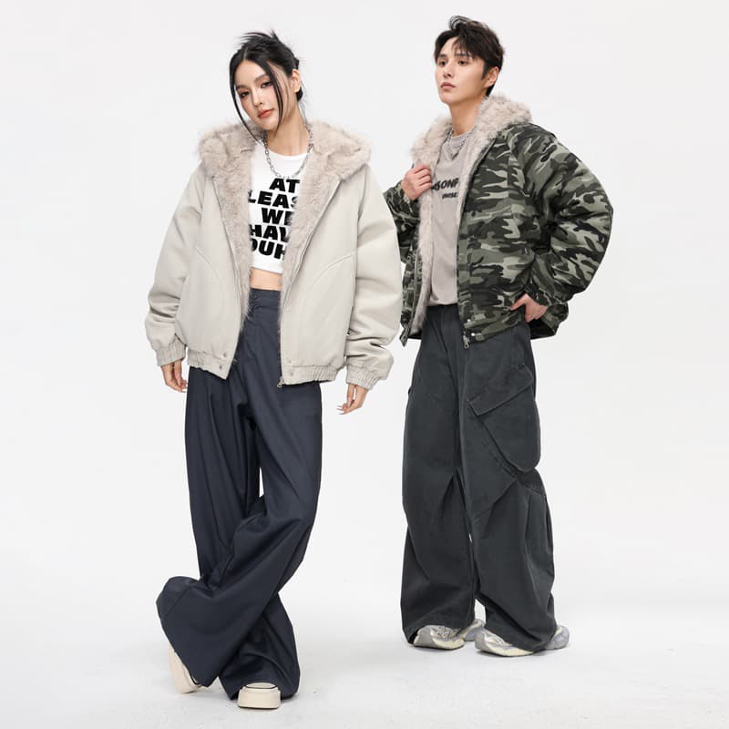 2026 가을 겨울 새로운 두꺼운 보온 면 옷 재킷 남녀 모피 칼라 후드 면 의류 재킷 커플 아메리칸 재킷 이미지 5