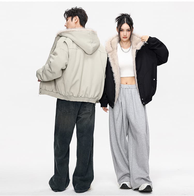 2026 가을 겨울 새로운 두꺼운 보온 면 옷 재킷 남녀 모피 칼라 후드 면 의류 재킷 커플 아메리칸 재킷 상세 이미지 15
