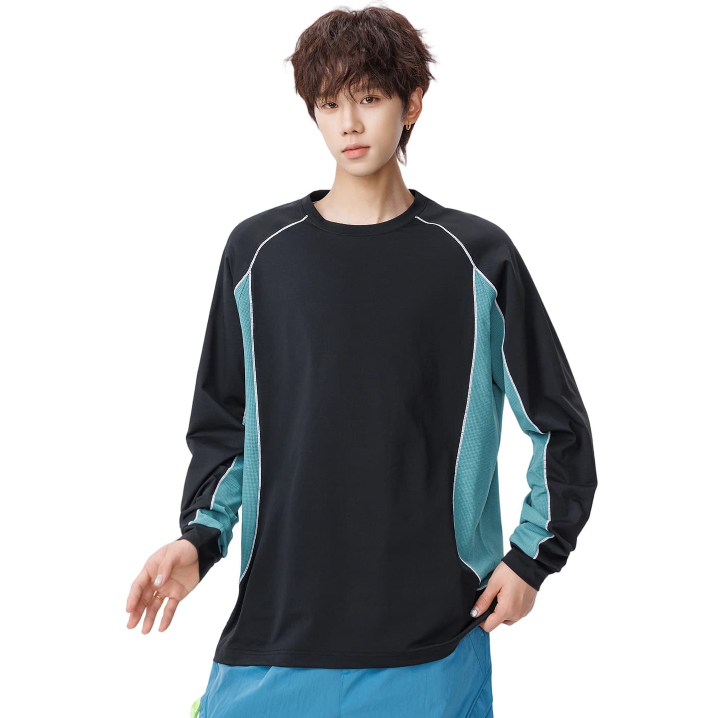 패션 남성 라운드 넥 긴팔 티셔츠 청소년 캐주얼 운동 라운드 넥 후드티 야외 속도 건조한 기본 셔츠 남자 이미지 4