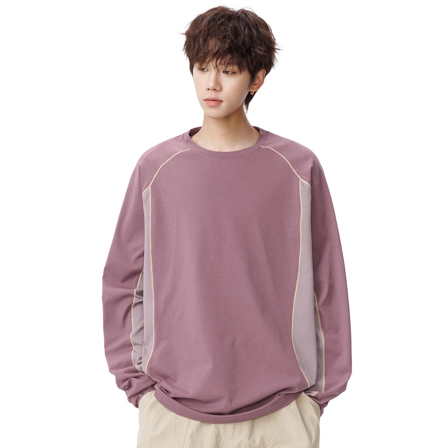 패션 남성 라운드 넥 긴팔 티셔츠 청소년 캐주얼 운동 라운드 넥 후드티 야외 속도 건조한 기본 셔츠 남자 이미지 5