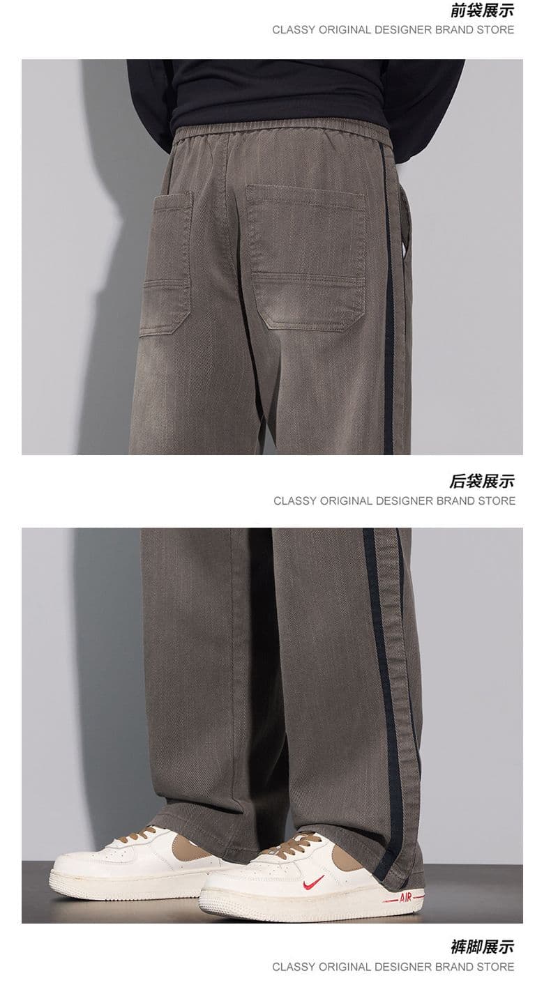 새로운 남성 봄 가을 캐주얼 바지 루즈핏 스트레이트 다용도 모방 암소 리본 아메리칸 조수 브랜드 넓은 다리 운동 남자 바지 상세 이미지 21