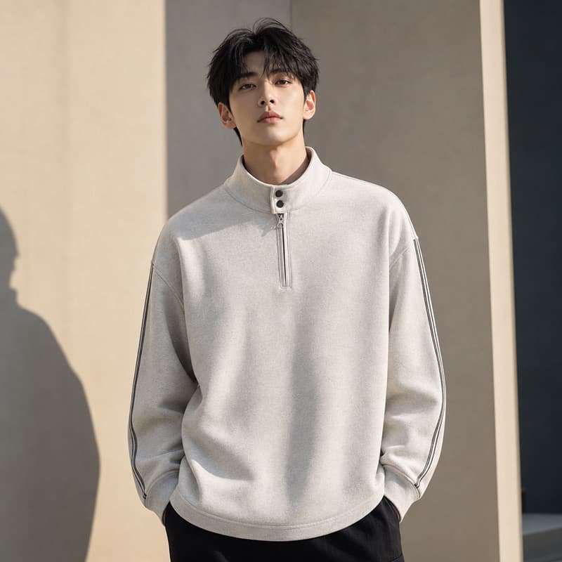 2026 가을 겨울 하프 가오 리 칼라 긴팔 후드티 남자 새로운 미니멀리즘 다용도 티셔츠 기본 셔츠 청년 트렌드 맨위