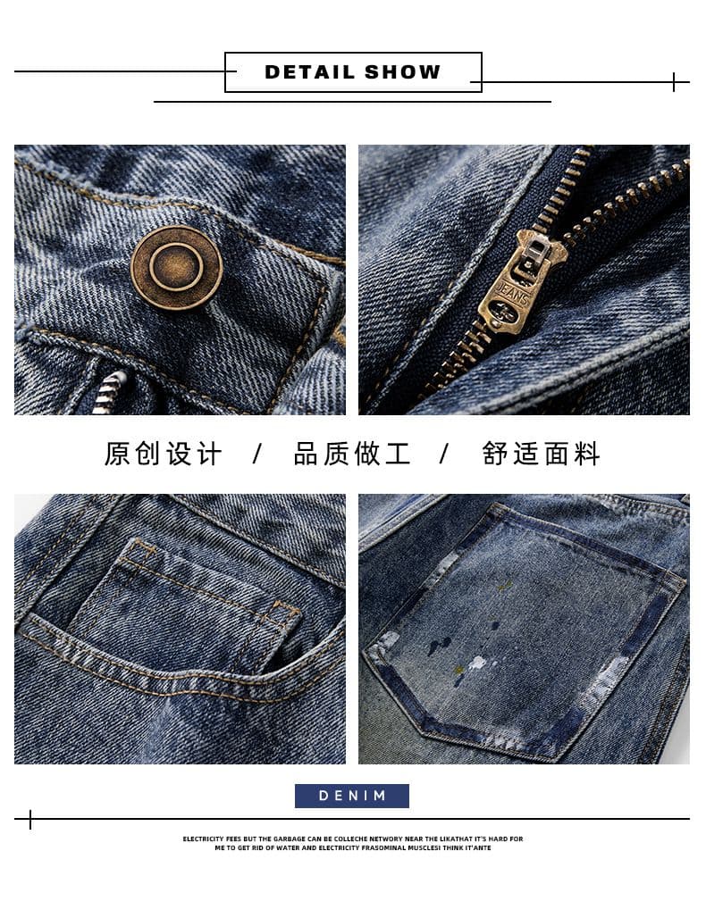 가을 겨울 새로운 남성 캐주얼 아메리칸 조수 브랜드 루즈핏 넓은 다리 캐주얼 바람 다용도 스트레이트 청바지 다용도 긴 바지 상세 이미지 3