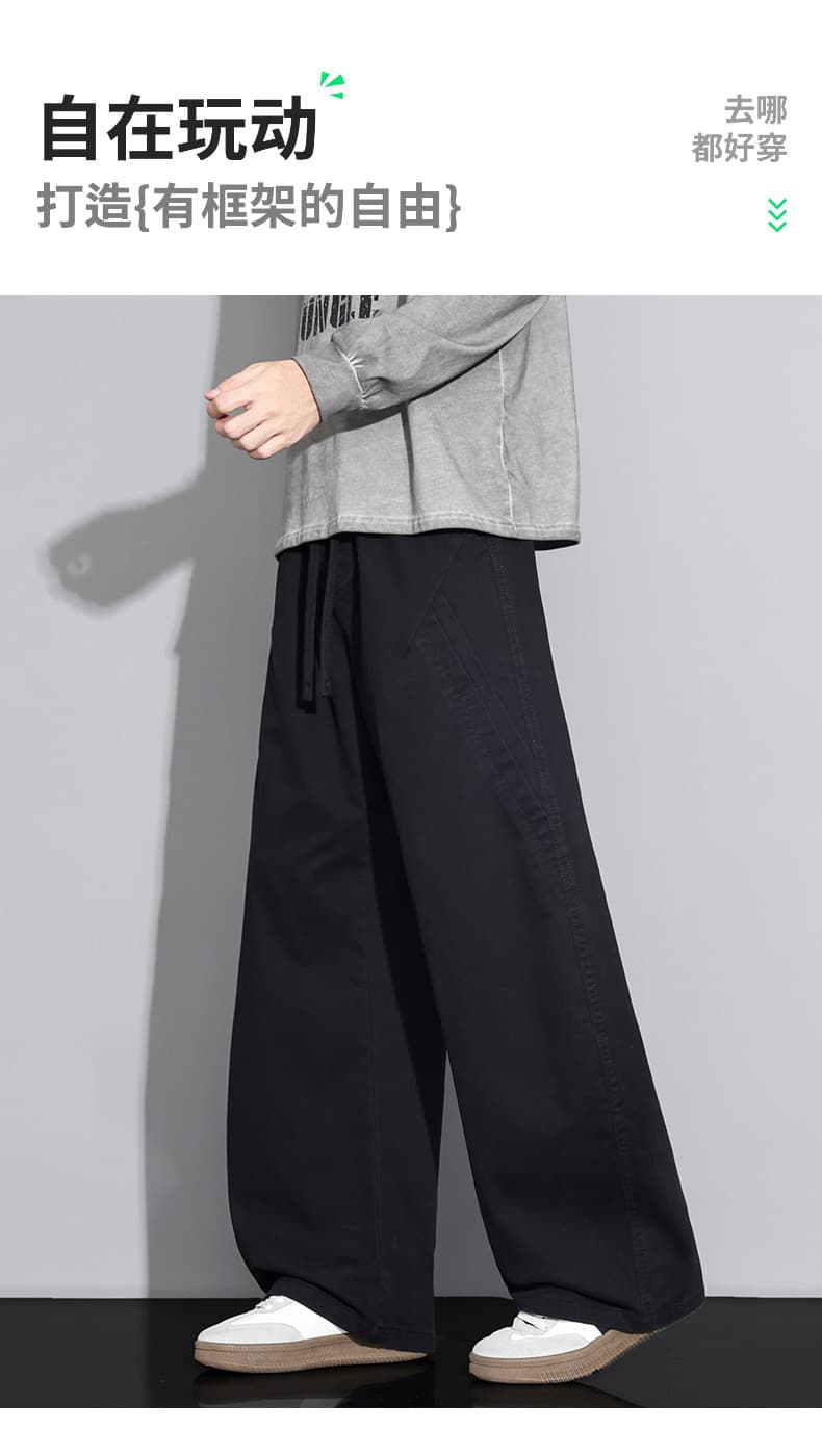 높음 제품 순면 넓은 다리 모통이 칼 바지 아메리칸 높음 거리 캐주얼 바지 남자 명시적 스티치 장식 워크웨어 팬츠 2026 남성 의류 긴 바지 상세 이미지 4
