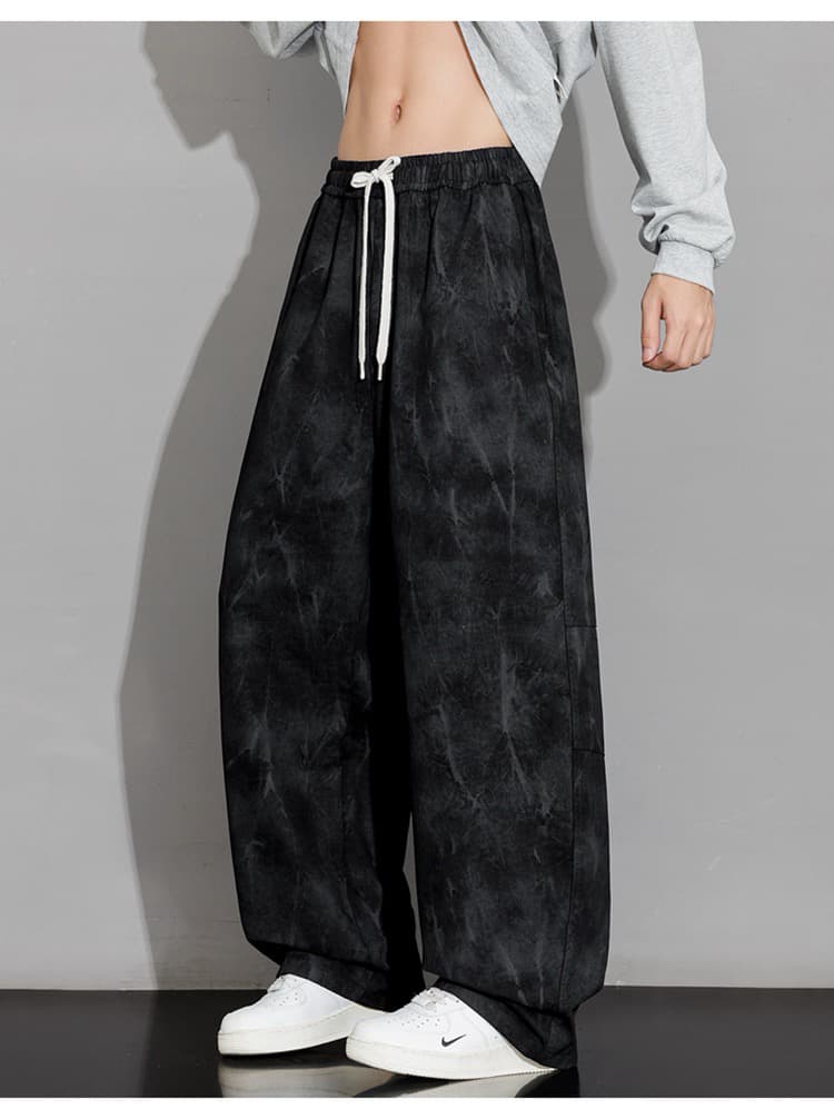 높음 제품 순면 넓은 다리 모통이 칼 바지 남성 2026 가을 아메리칸 조수 브랜드 캐주얼 바지 홀치기 염색 루즈핏 워크웨어 긴 바지 상세 이미지 19
