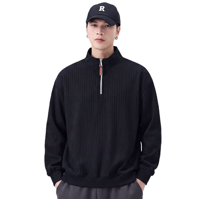무거운 높음 제품 반하이넥 후드티 남성 2026 가을 긴팔 티셔츠 중노년 청년 스탠드 칼라 기본 셔츠 맨위 이미지 5