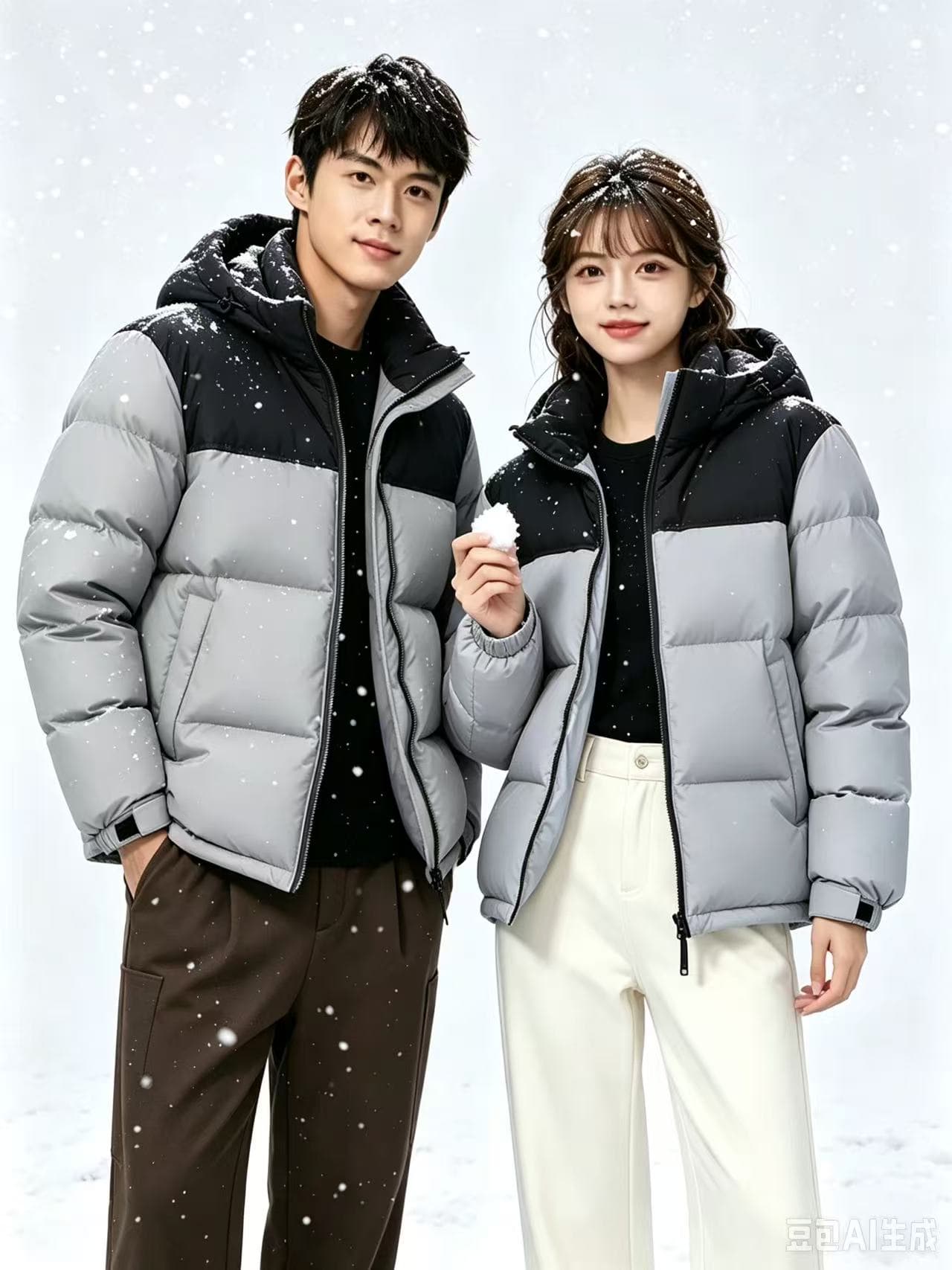 폭발 주요 추진력 화이트 덕 다운 겨울 새로운 커플 패션 트렌드 남녀 후드 다운 재킷 방한과 난방 재킷 이미지 3
