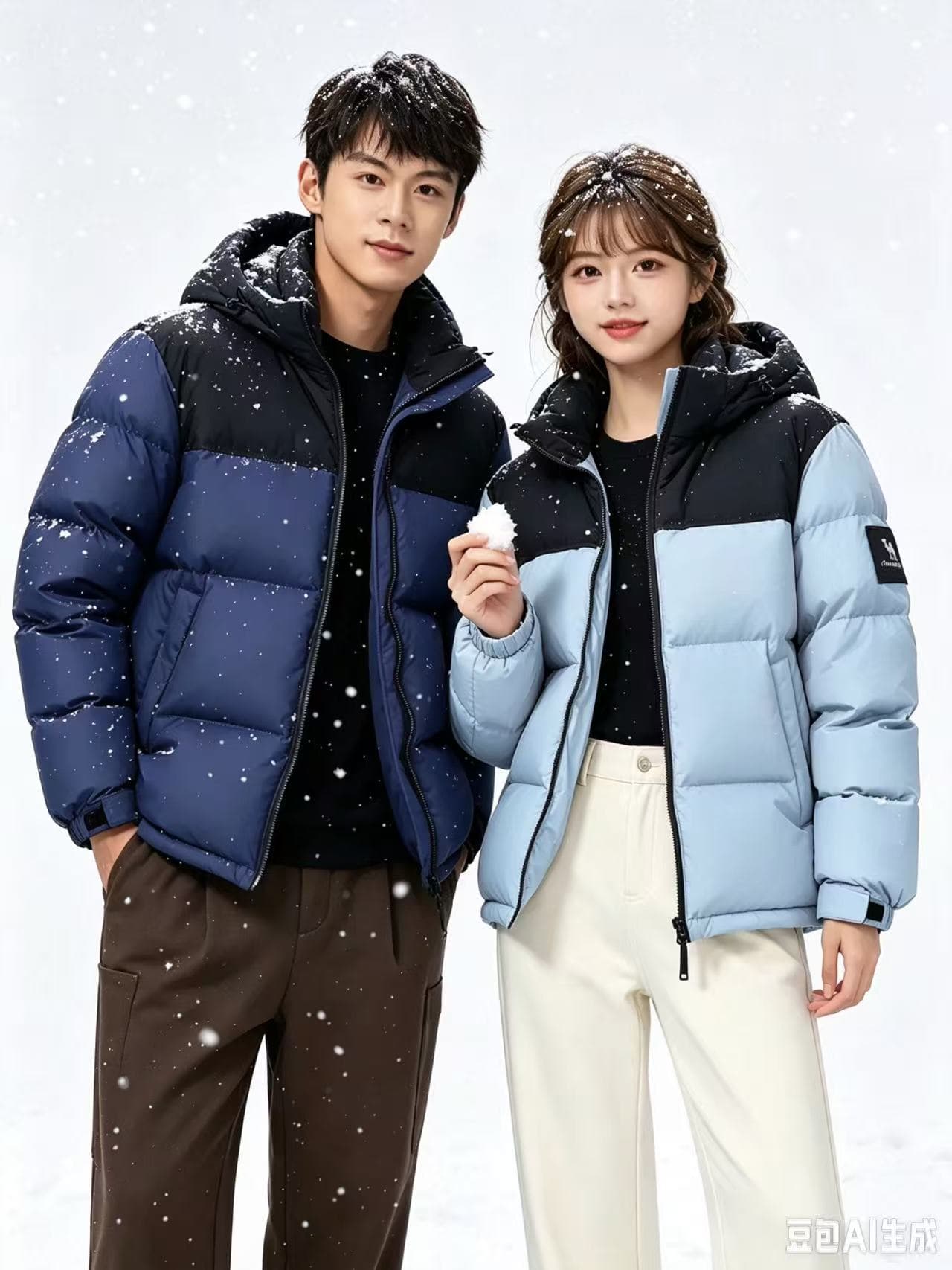 폭발 주요 추진력 화이트 덕 다운 겨울 새로운 커플 패션 트렌드 남녀 후드 다운 재킷 방한과 난방 재킷 이미지 4