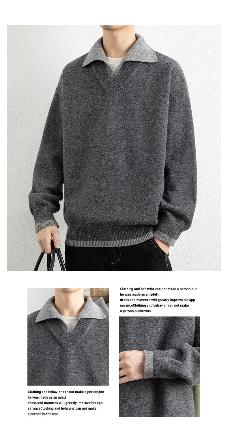 페이크 레이어드 가을 겨울 두꺼운 보온 부드럽다 편안함 통기성 트렌디 에디션 패션 잘 생긴 커플 핀 뜨개질 스웨터 재킷 상세 이미지 3