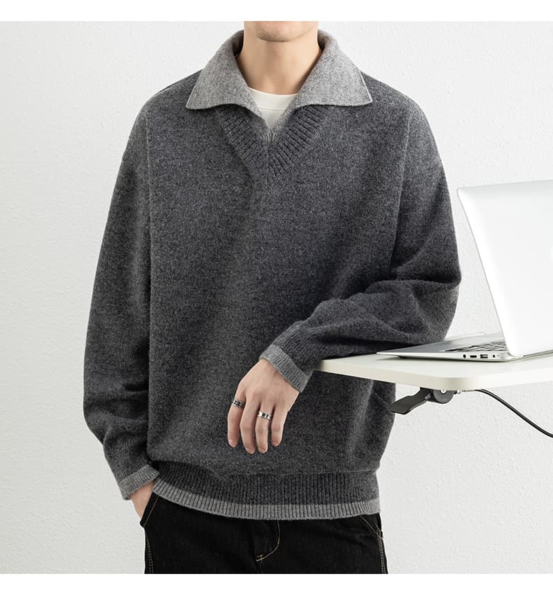 페이크 레이어드 가을 겨울 두꺼운 보온 부드럽다 편안함 통기성 트렌디 에디션 패션 잘 생긴 커플 핀 뜨개질 스웨터 재킷 상세 이미지 5