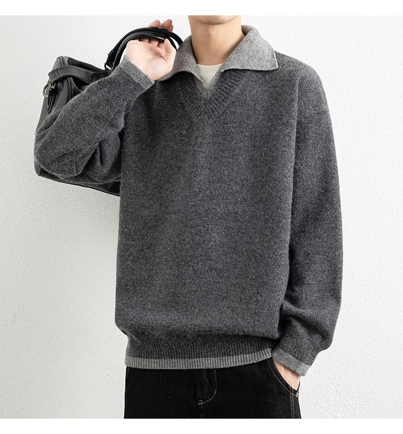 페이크 레이어드 가을 겨울 두꺼운 보온 부드럽다 편안함 통기성 트렌디 에디션 패션 잘 생긴 커플 핀 뜨개질 스웨터 재킷 상세 이미지 8