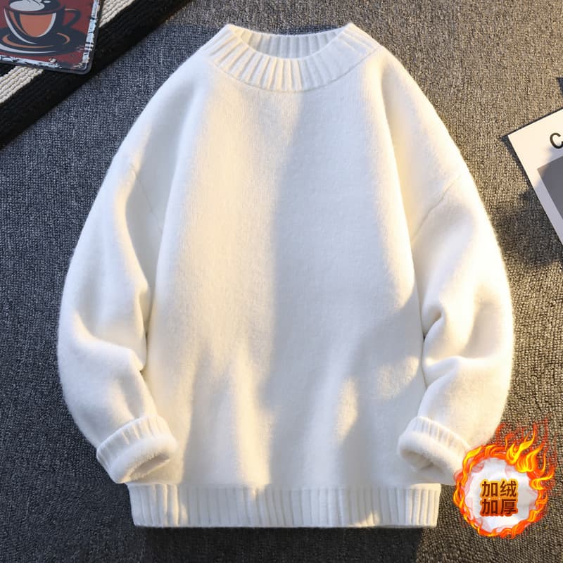 하나 플러시 스웨터 가을 겨울 두꺼운 보온 캐주얼 패션 라운드 넥 루즈핏 질감 부드럽다 편안함 만나는 남성 이미지 2