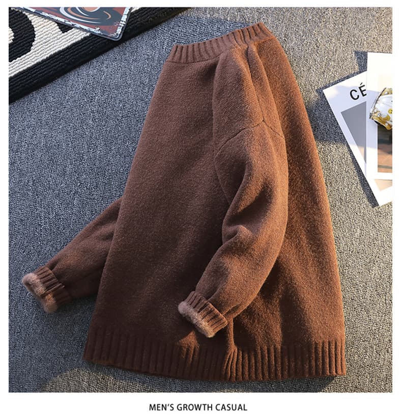하나 플러시 스웨터 가을 겨울 두꺼운 보온 캐주얼 패션 라운드 넥 루즈핏 질감 부드럽다 편안함 만나는 남성 상세 이미지 15