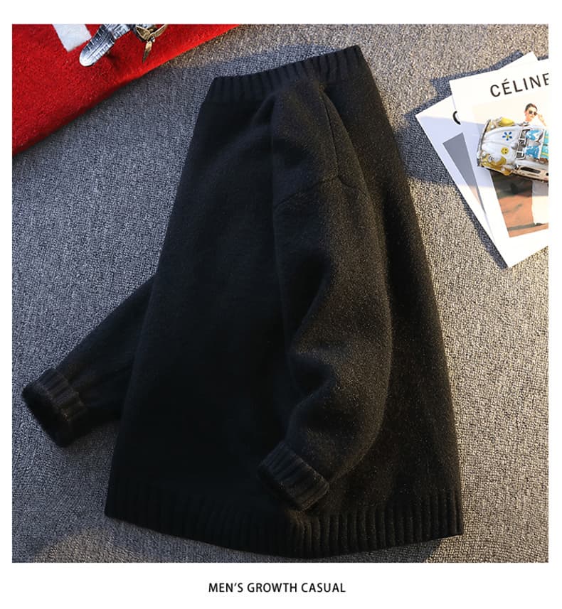하나 플러시 스웨터 가을 겨울 두꺼운 보온 캐주얼 패션 라운드 넥 루즈핏 질감 부드럽다 편안함 만나는 남성 상세 이미지 17