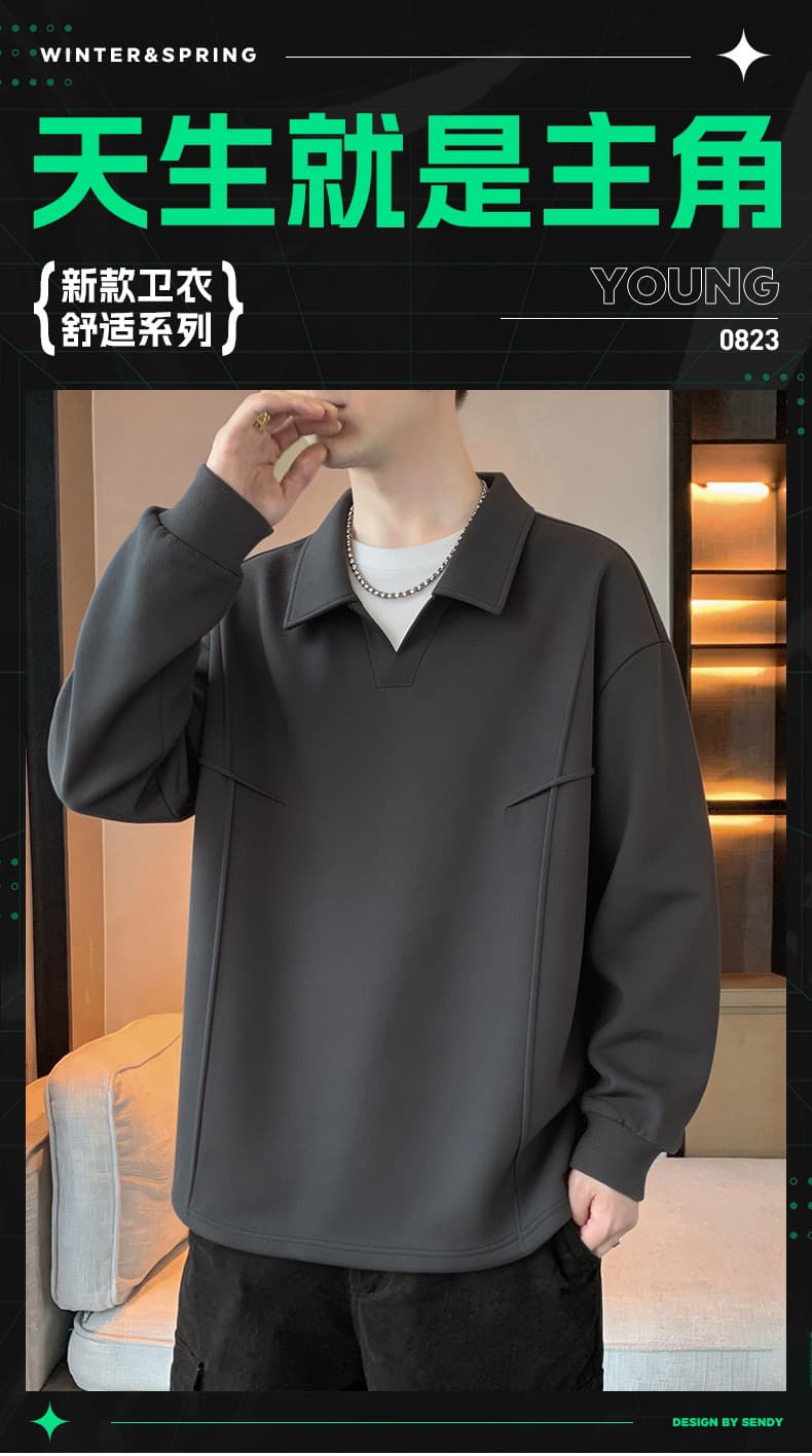 무거운 가을 겨울철 남성 POLO 칼라 후드티 페이크 레이어드 폴로 칼라 긴팔 티셔츠 2026 남성 의류 만나는 맨위 상세 이미지 1