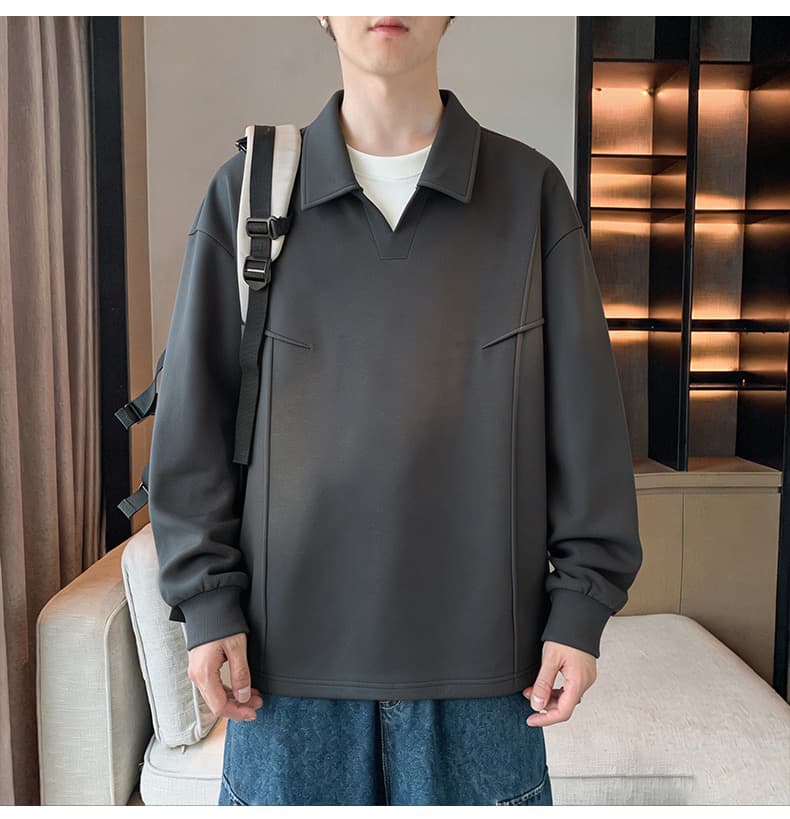 무거운 가을 겨울철 남성 POLO 칼라 후드티 페이크 레이어드 폴로 칼라 긴팔 티셔츠 2026 남성 의류 만나는 맨위 상세 이미지 14