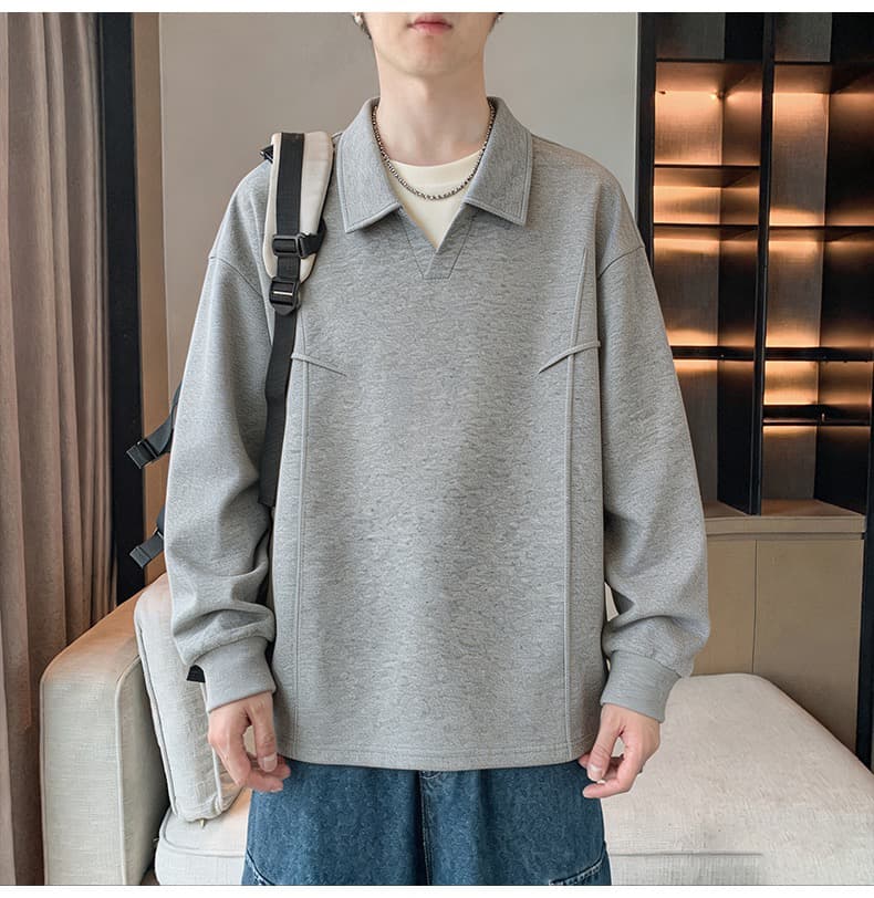 무거운 가을 겨울철 남성 POLO 칼라 후드티 페이크 레이어드 폴로 칼라 긴팔 티셔츠 2026 남성 의류 만나는 맨위 상세 이미지 22