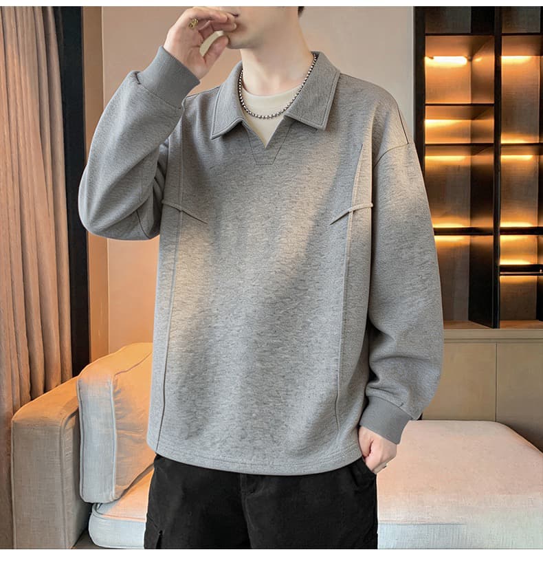 무거운 가을 겨울철 남성 POLO 칼라 후드티 페이크 레이어드 폴로 칼라 긴팔 티셔츠 2026 남성 의류 만나는 맨위 상세 이미지 24