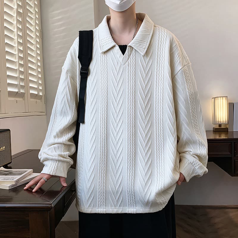 가을 POLO 칼라 긴팔 후드티 남자 패션 자카드 폴로 칼라 티셔츠 청소년 셔츠 칼라 캐주얼 맨위 2026 이미지 2