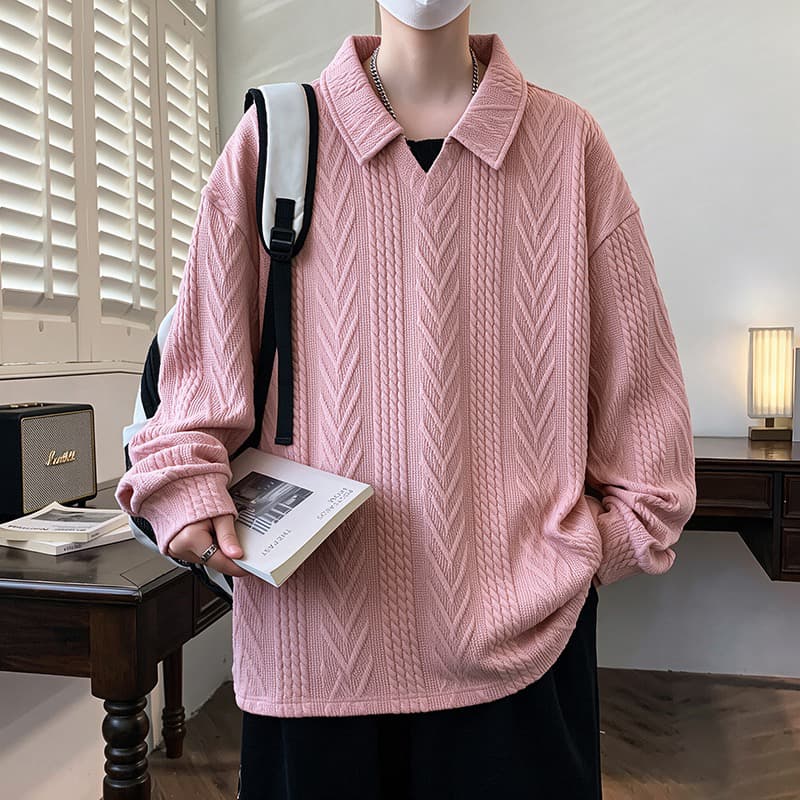 가을 POLO 칼라 긴팔 후드티 남자 패션 자카드 폴로 칼라 티셔츠 청소년 셔츠 칼라 캐주얼 맨위 2026 이미지 3