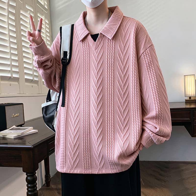 가을 POLO 칼라 긴팔 후드티 남자 패션 자카드 폴로 칼라 티셔츠 청소년 셔츠 칼라 캐주얼 맨위 2026 이미지 5