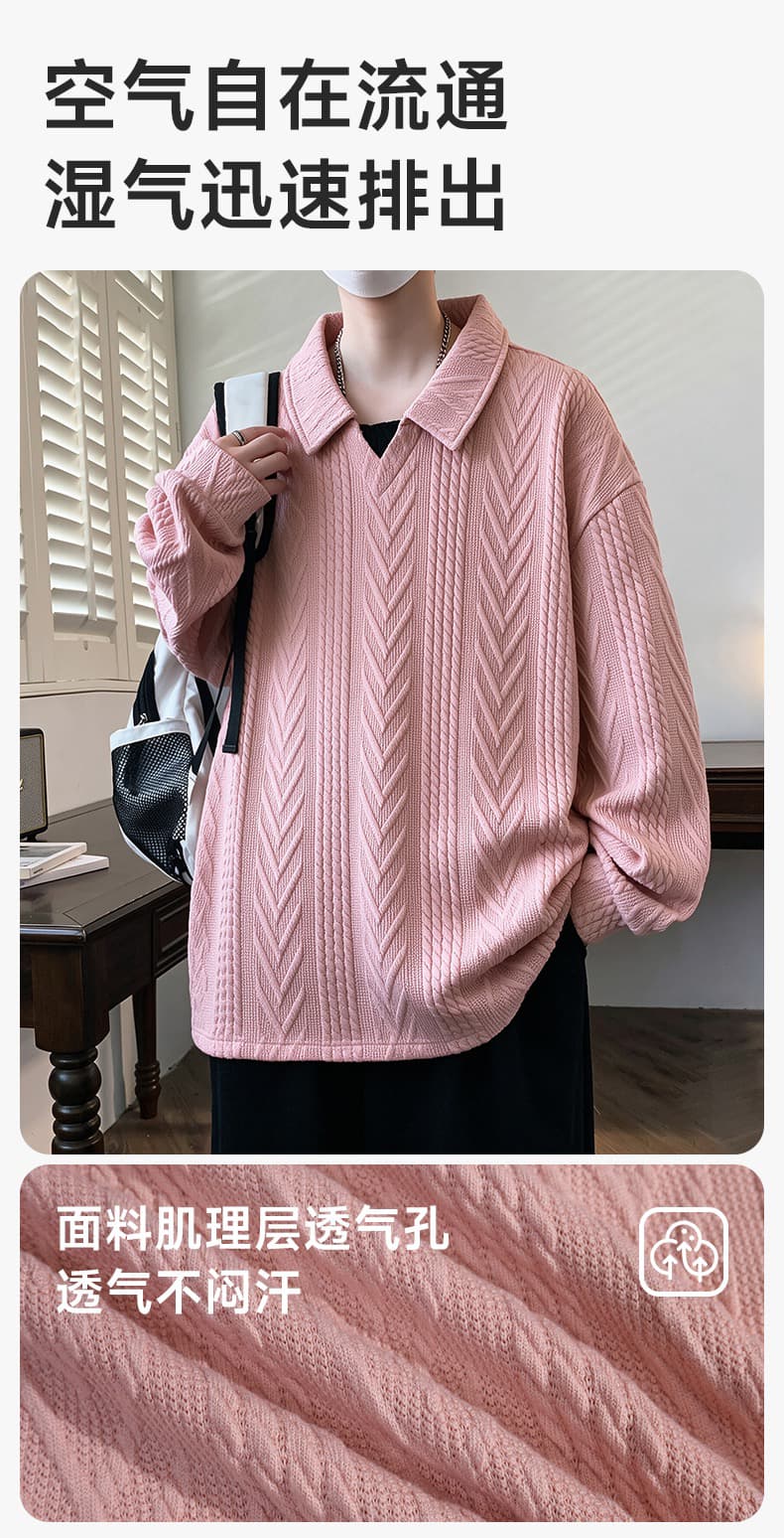 가을 POLO 칼라 긴팔 후드티 남자 패션 자카드 폴로 칼라 티셔츠 청소년 셔츠 칼라 캐주얼 맨위 2026 상세 이미지 5