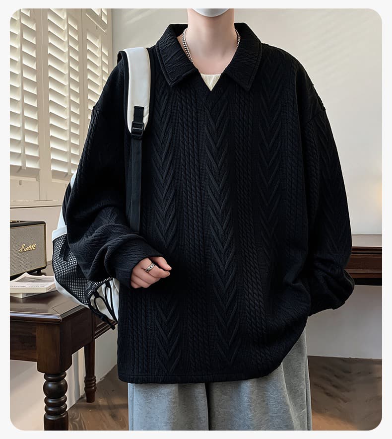 가을 POLO 칼라 긴팔 후드티 남자 패션 자카드 폴로 칼라 티셔츠 청소년 셔츠 칼라 캐주얼 맨위 2026 상세 이미지 11
