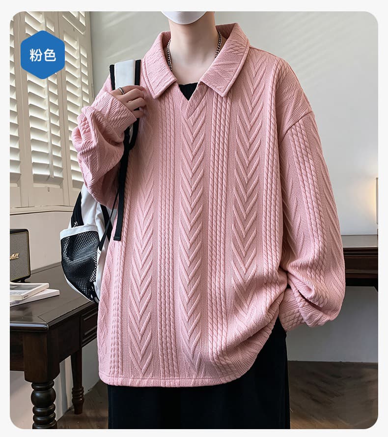가을 POLO 칼라 긴팔 후드티 남자 패션 자카드 폴로 칼라 티셔츠 청소년 셔츠 칼라 캐주얼 맨위 2026 상세 이미지 13