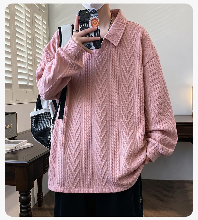 가을 POLO 칼라 긴팔 후드티 남자 패션 자카드 폴로 칼라 티셔츠 청소년 셔츠 칼라 캐주얼 맨위 2026 상세 이미지 14