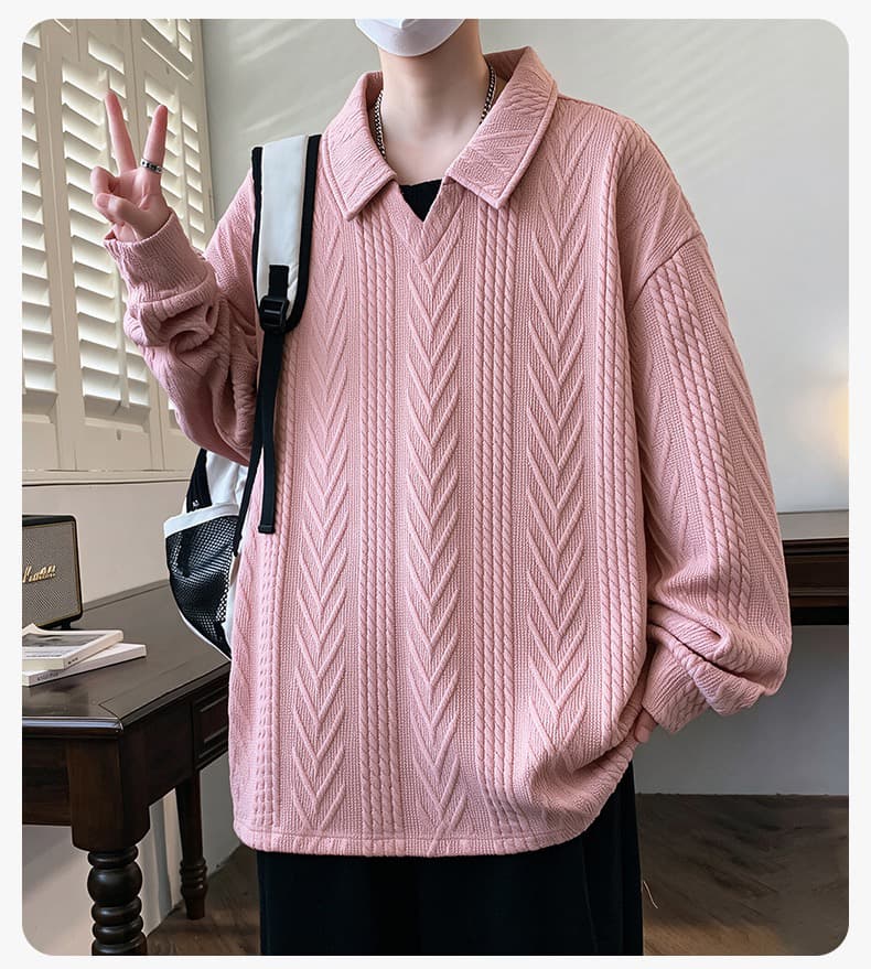 가을 POLO 칼라 긴팔 후드티 남자 패션 자카드 폴로 칼라 티셔츠 청소년 셔츠 칼라 캐주얼 맨위 2026 상세 이미지 15