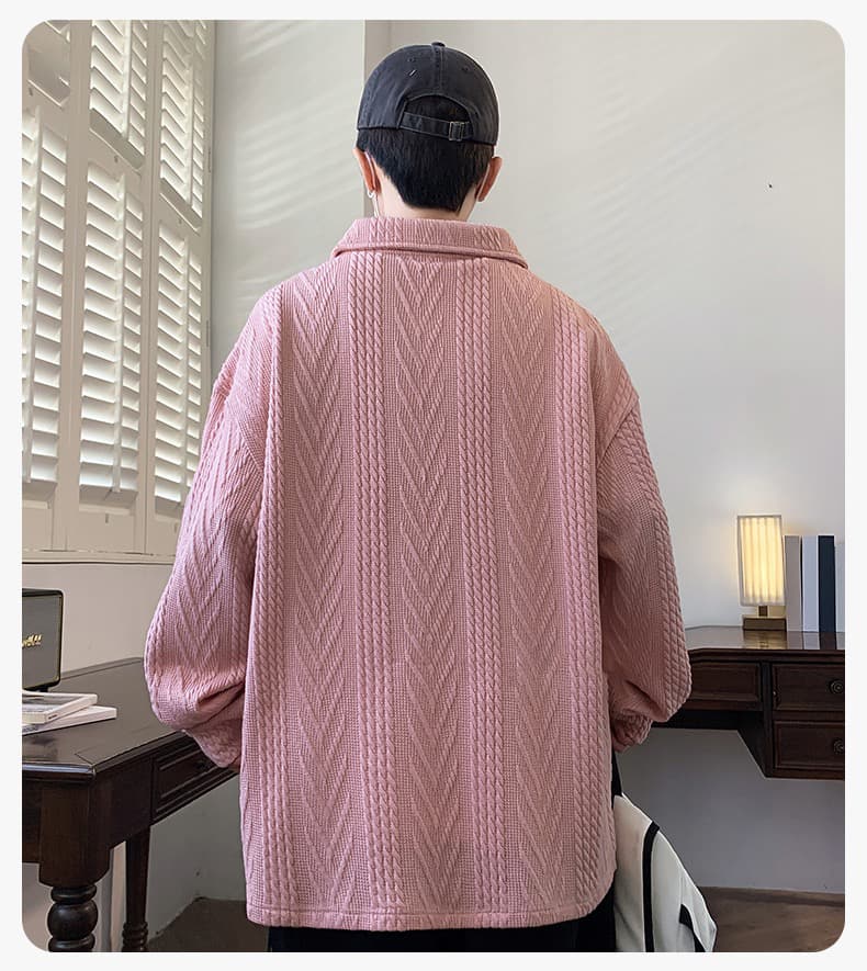가을 POLO 칼라 긴팔 후드티 남자 패션 자카드 폴로 칼라 티셔츠 청소년 셔츠 칼라 캐주얼 맨위 2026 상세 이미지 16