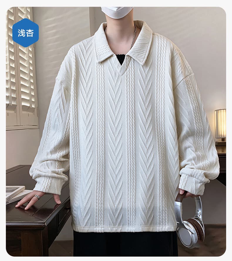 가을 POLO 칼라 긴팔 후드티 남자 패션 자카드 폴로 칼라 티셔츠 청소년 셔츠 칼라 캐주얼 맨위 2026 상세 이미지 17