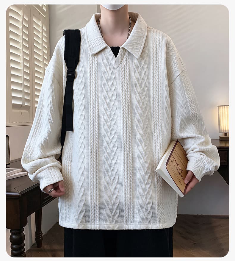 가을 POLO 칼라 긴팔 후드티 남자 패션 자카드 폴로 칼라 티셔츠 청소년 셔츠 칼라 캐주얼 맨위 2026 상세 이미지 18