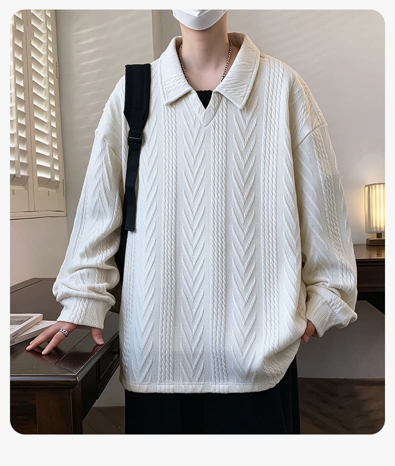 가을 POLO 칼라 긴팔 후드티 남자 패션 자카드 폴로 칼라 티셔츠 청소년 셔츠 칼라 캐주얼 맨위 2026 상세 이미지 20