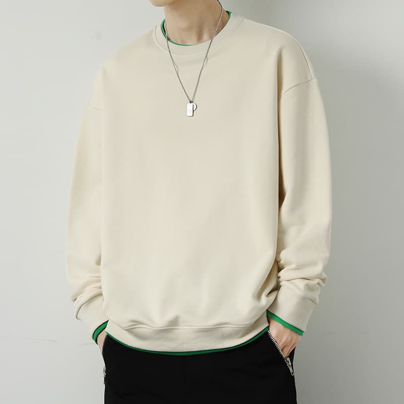 남성 가을 순면 단색 긴팔 후드티 미니멀리즘 청소년 라운드 넥 티셔츠 다용도 캐주얼 남성 의류 맨위