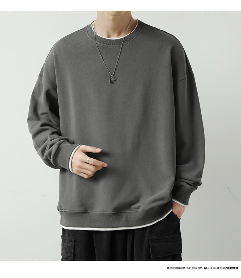 남성 가을 순면 단색 긴팔 후드티 미니멀리즘 청소년 라운드 넥 티셔츠 다용도 캐주얼 남성 의류 맨위 상세 이미지 10
