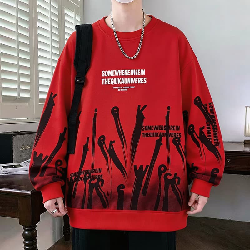 라운드 넥 프린트 긴팔 티셔츠 남자 2026 새로운 가을 후드티 남자 라운드 넥 슬림해 보이는 잘 생긴 루즈핏 남성 의류 맨위 이미지 4